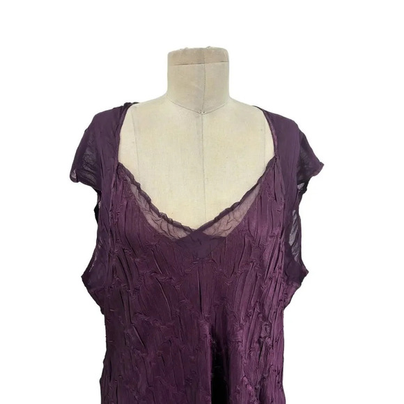 Komarov Purple Crinkle Cap Sleeve Pleat Maxi Dress Plus‎ Size 2X - Picture 2 of 10